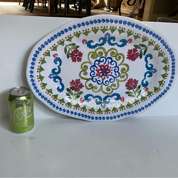 TOMMY BAHAMA Melamine Oval serving Platter Painted Flowers Green Blue Red 17.5” - Picture 12 of 16